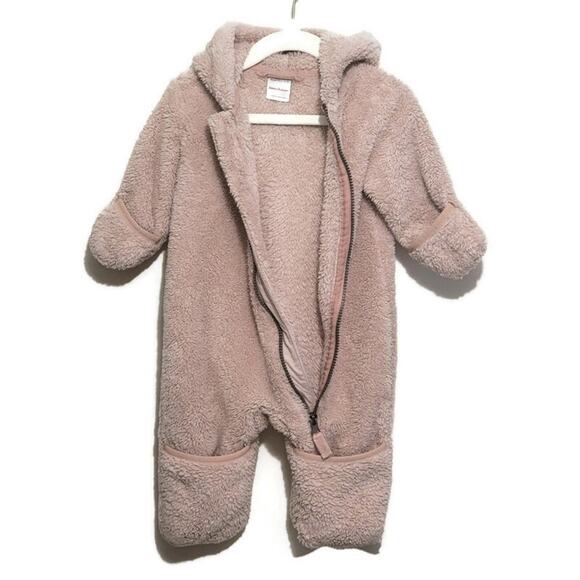 Hanna Andersson Sherpa Teddy Bear Hooded Zip Front Bunting Snowsuit Size 6-12M - Picture 2 of 11